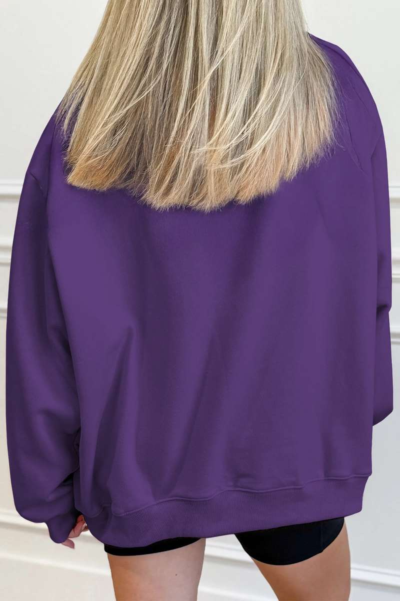 Tillandsia Purple Solid Color Oversized Mock Neck Sweatshirt