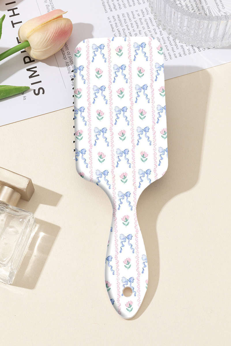 Iceland Blue Flower Bow Print Large Paddle Air Cushion Comb