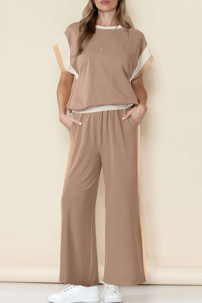 Smoke Gray Color Block Detail Casual Two-piece Set