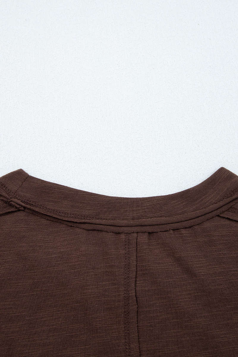 Dark Brown Sheer Lace Patchwork Casual Long Sleeve Tee