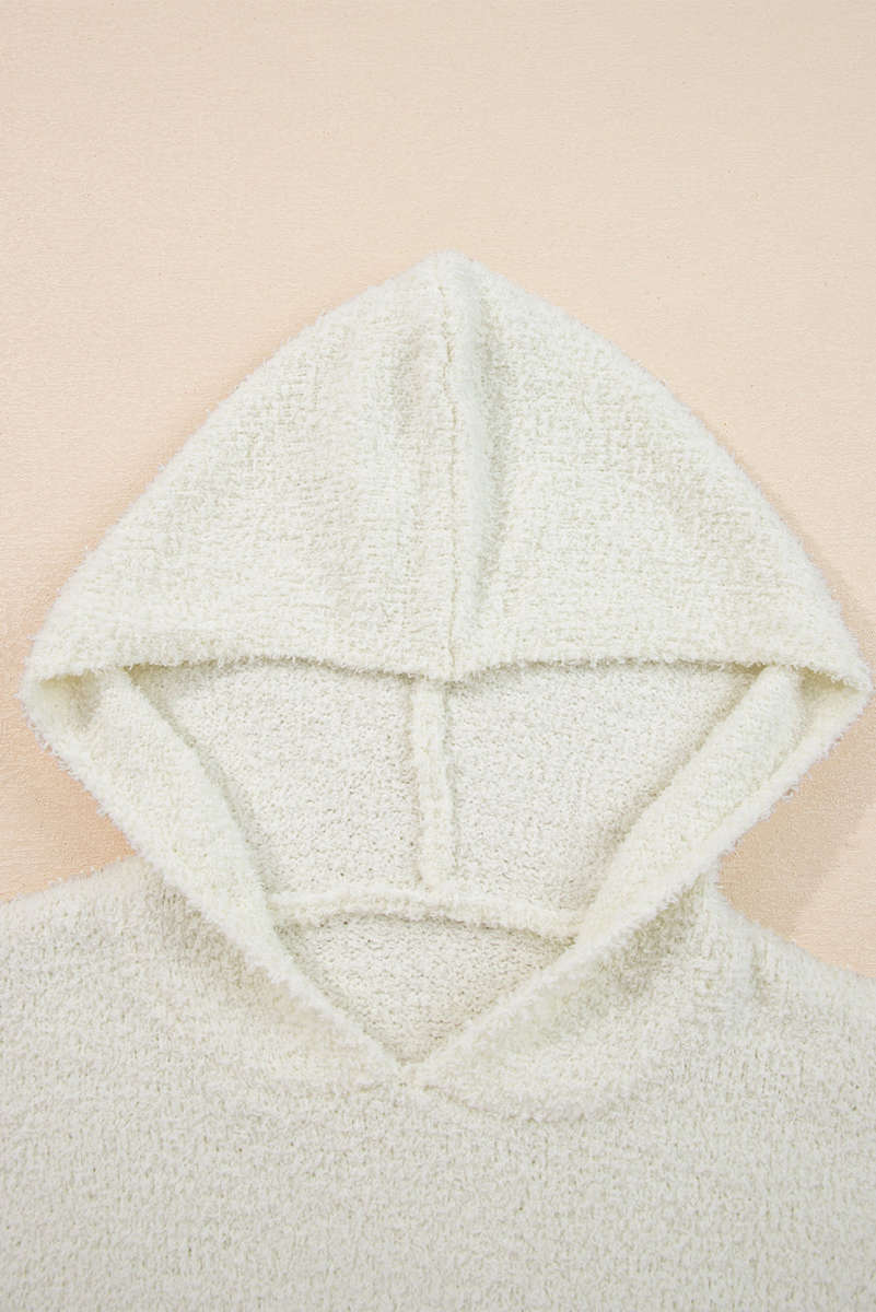 White Multicolored Striped Accent Hooded Popcorn Sweater