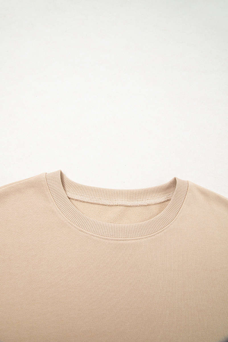 Smoke Gray Plaid Colorblock Patchwork Sleeve Raw Seam Sweatshirt