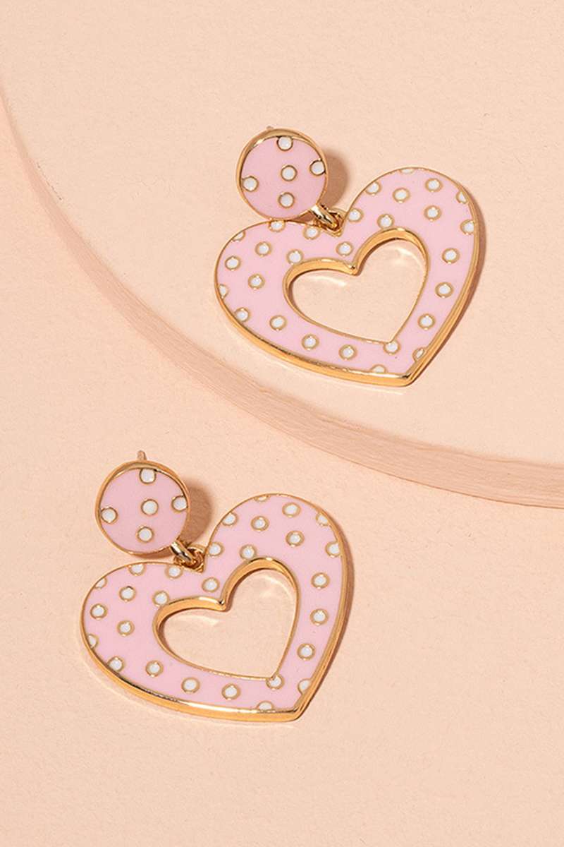 Pink Glaze Heart Polka Dot Stud Earrings