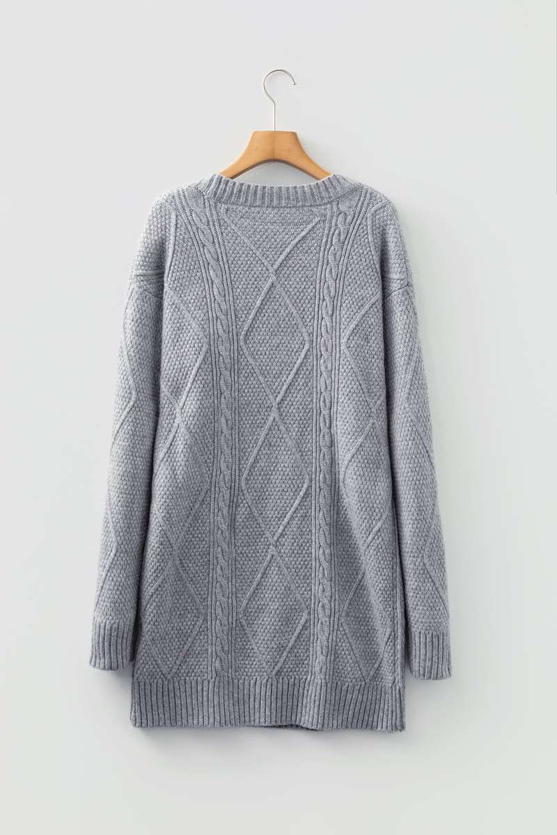 Gray Cable Knit Drop Shoulder Loose Fit Sweater Dress