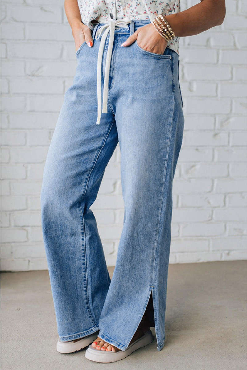 Myosotis Slit Leg High Rise Drawstring Casual Jeans