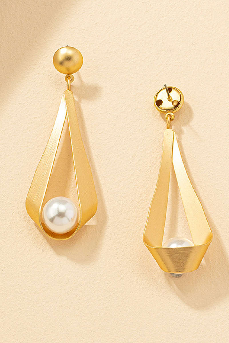 Gold Pearl Decor Plated Dangle Stud Earrings
