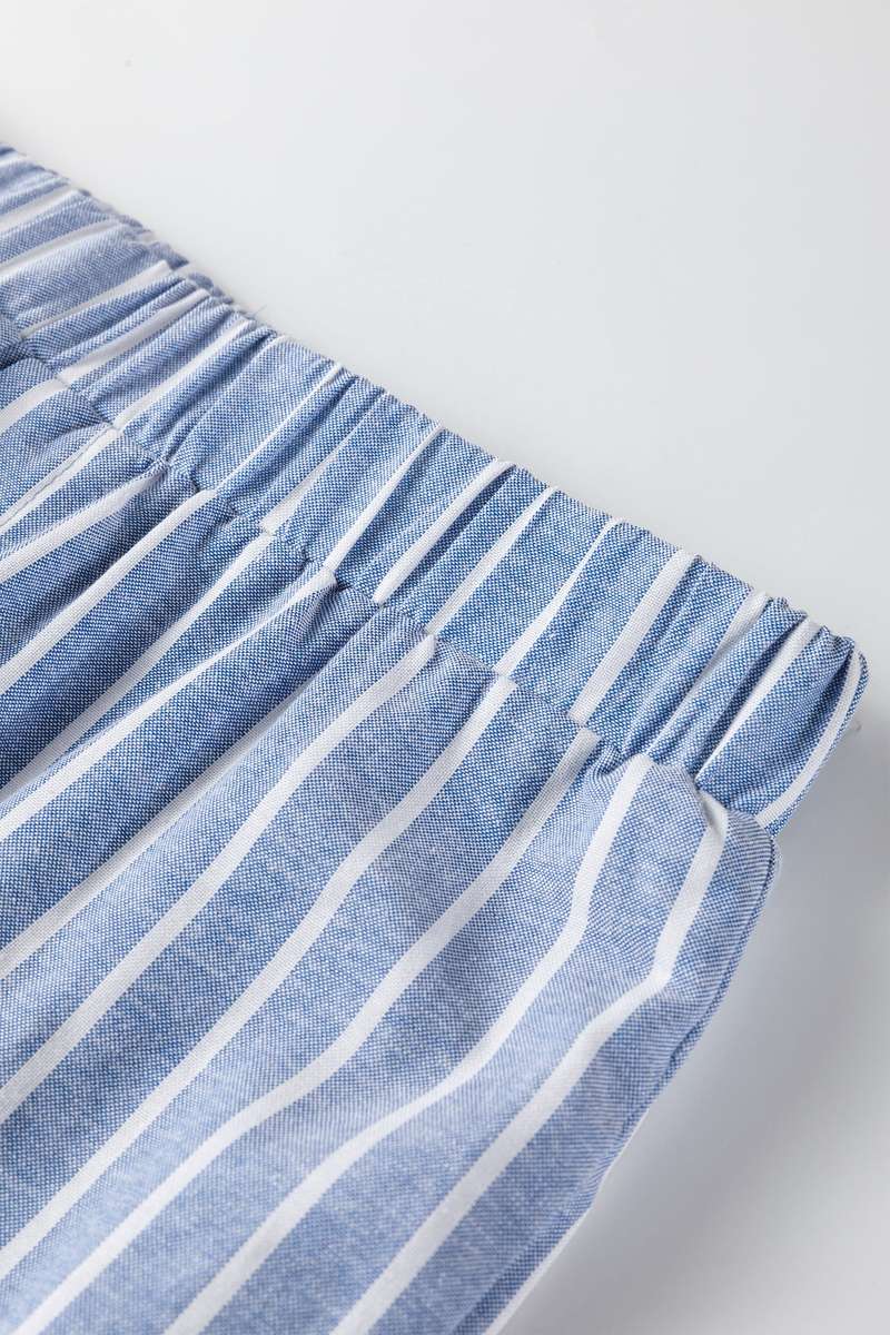 Sky Blue Stripe Buttoned Detail Loose Casual Pants
