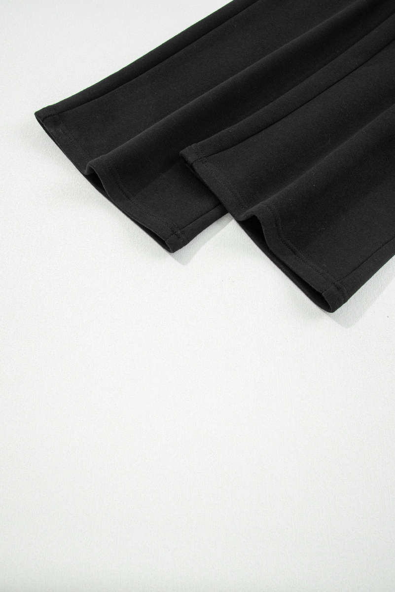 Black Fleece Lined Leopard Drawstring Elastic Waist Solid Pants