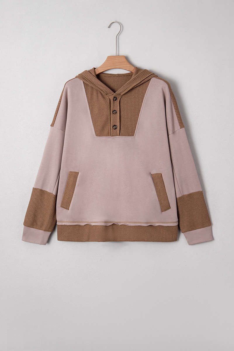 Goat Oversize Waffle Patchwork Exposed Seam Casual Hoodie