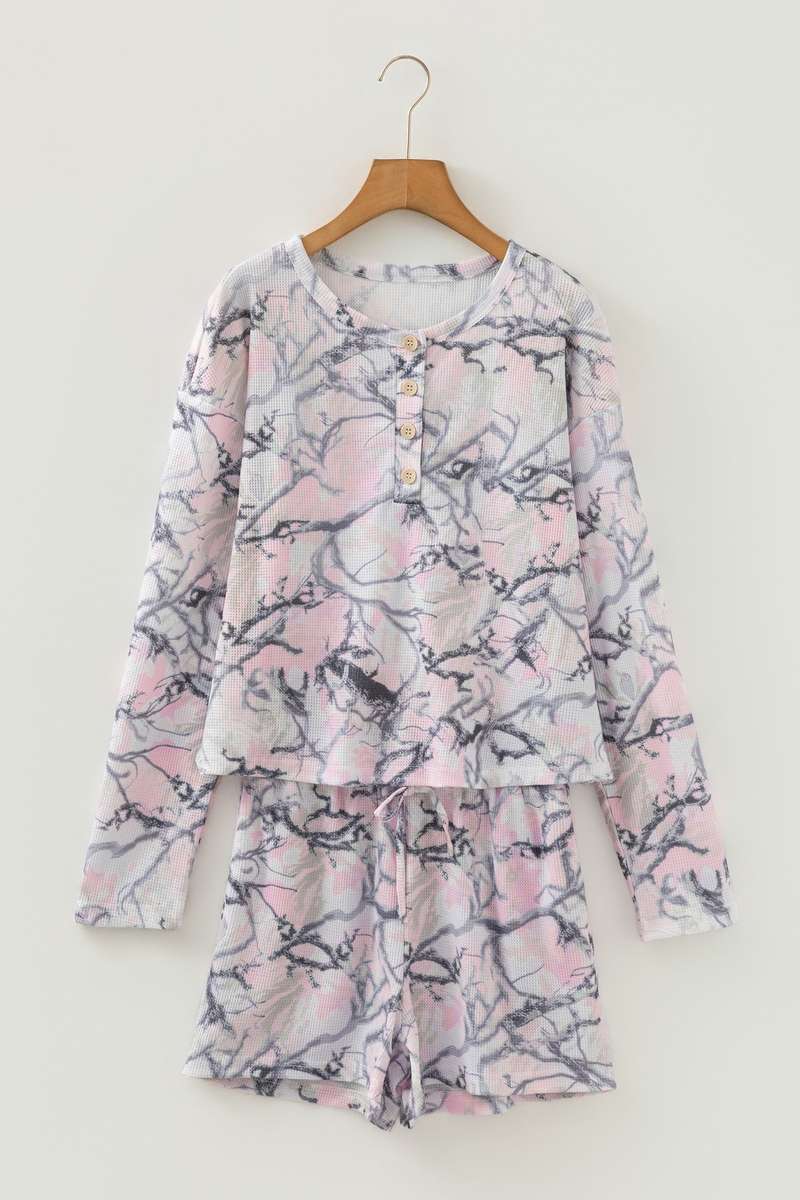Pink Camo Henley Top and Short Set