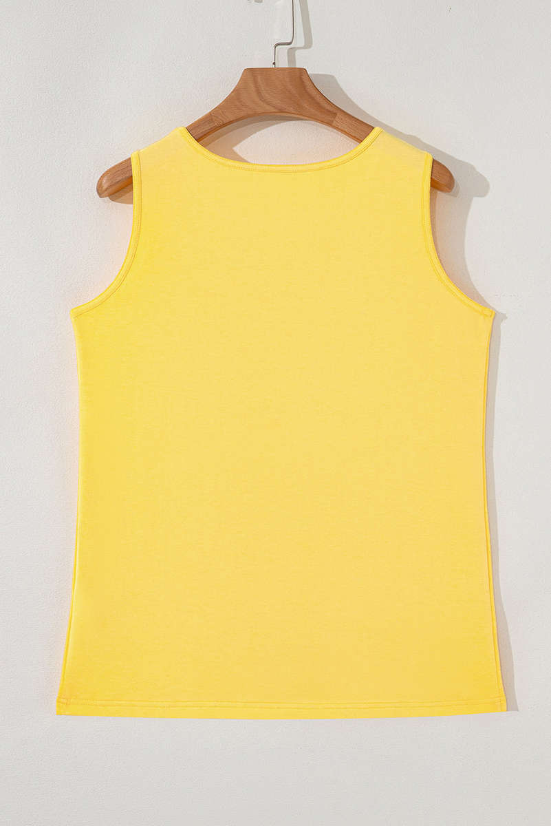 Yellow Cream Flower Graphic Casual Tank Top