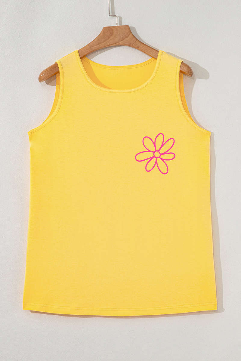 Yellow Cream Flower Graphic Casual Tank Top