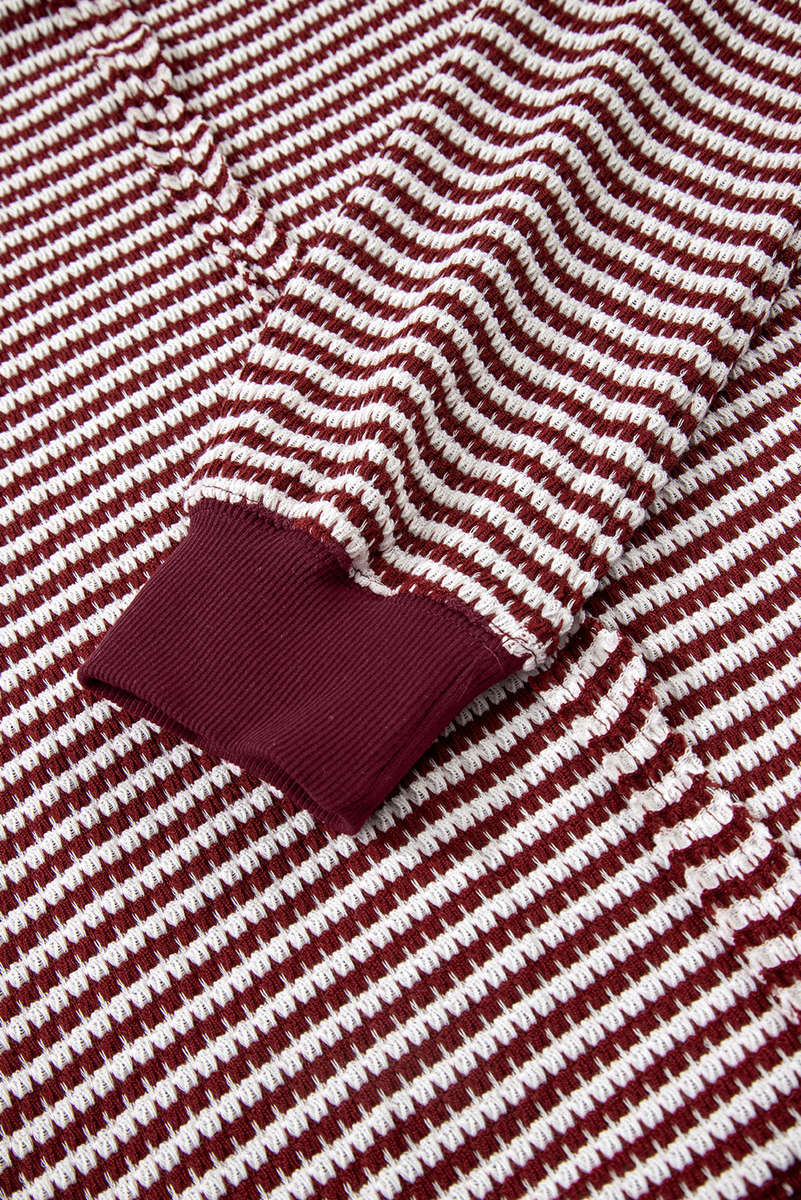 Red Stripe Ribbed Trim Drop Shoulder Long Sleeve Oversize Top