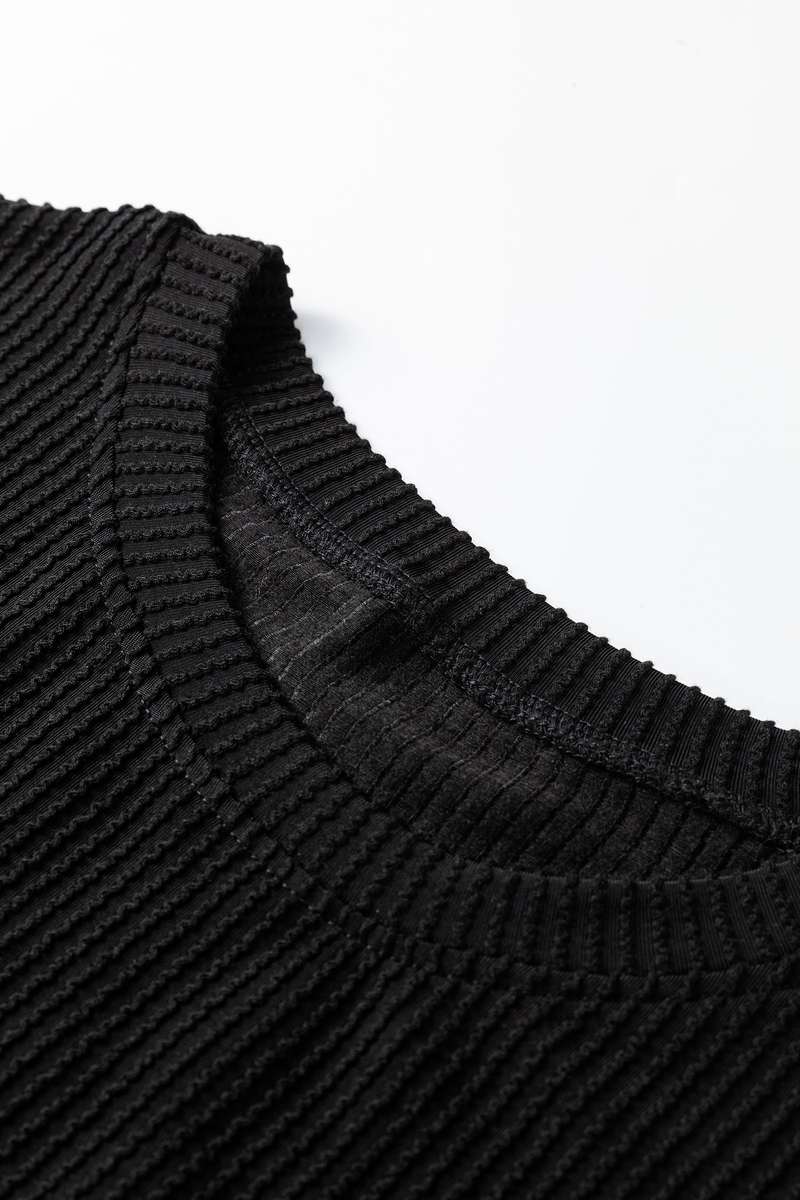 Black MERRY Corded Long Sleeve Top and Pockets Pants Set