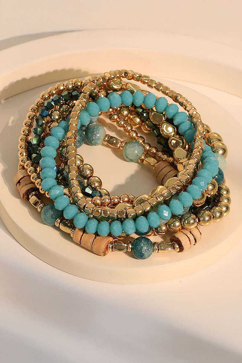 Gold Boho Beaded Multi Layer Elastic Bracelet Set