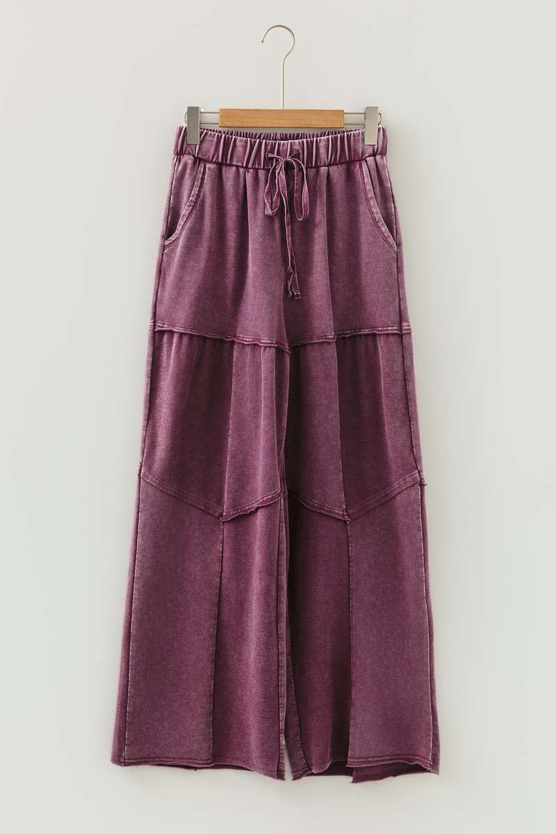 Wild Ginger  Careys Mineral Wash Tiered Wide Leg Patchwork Drawstring Pants