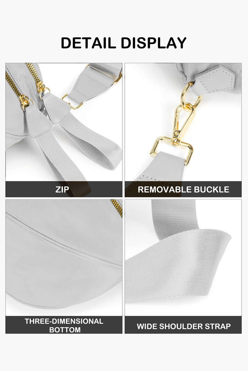 Light Grey Double Zip Crescent Shape Adjustable Sling Bag