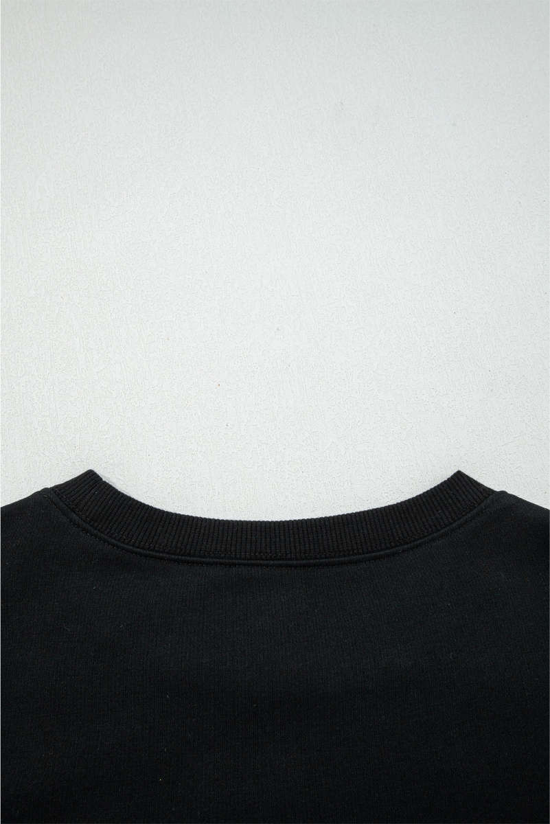 Black Varsity Baseball Bow Graphic Striped Sleeve Baggy Sweatshirt