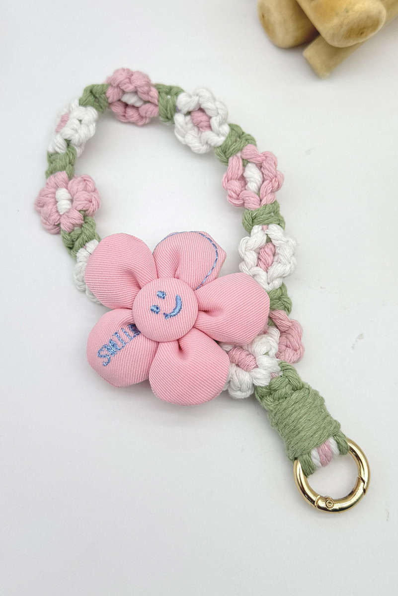 Pink Flower Decor Daisy Crochet Phone Strap