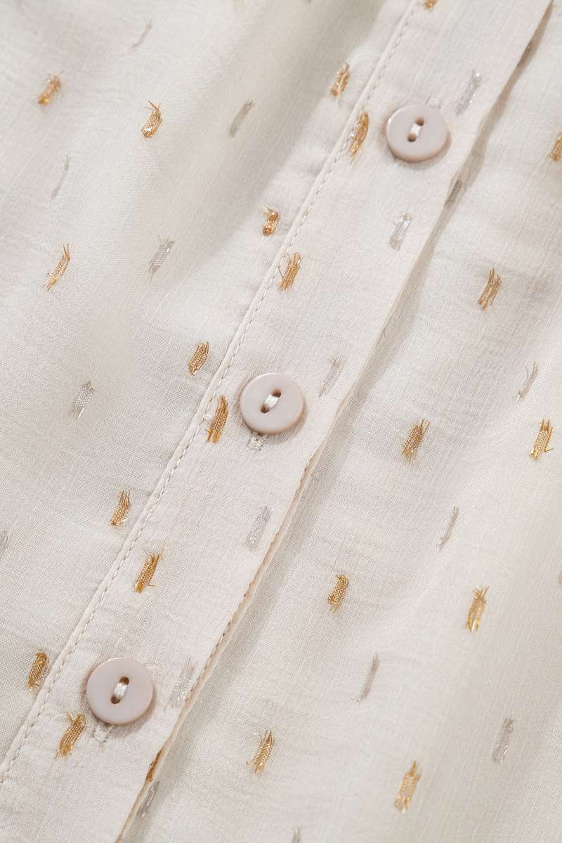 Beige Metallic Jacquard Short Sleeve Shirt