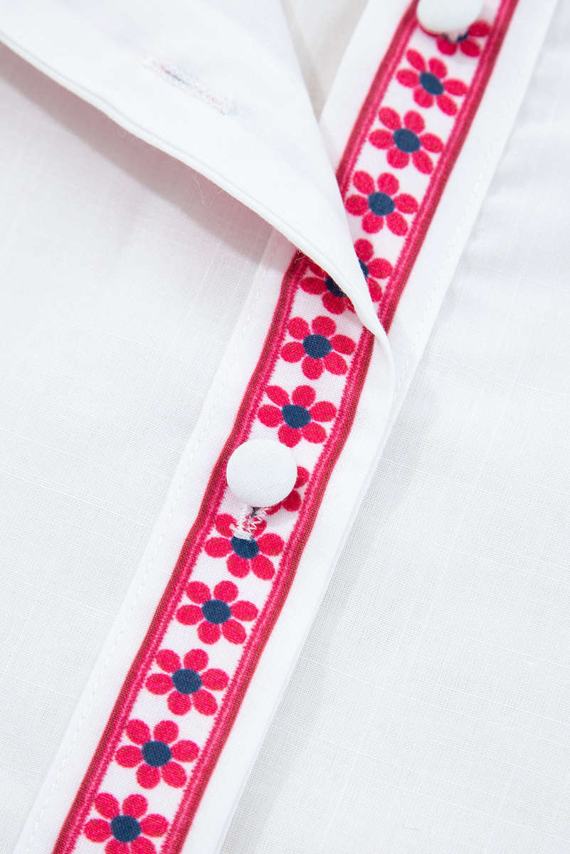 White Floral Embroidered Puff Long Sleeve Casual Shirt