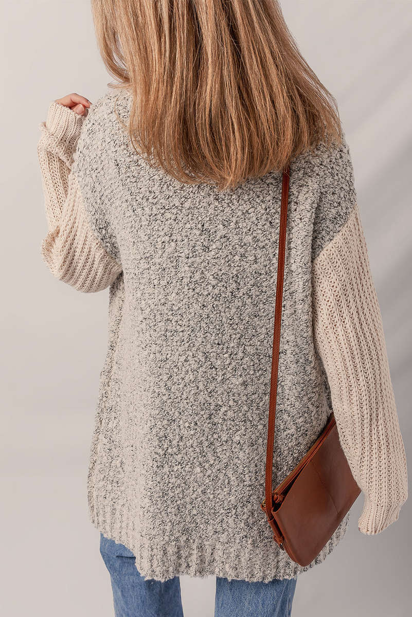 Color Block Side Pockets Open Front Cardigan