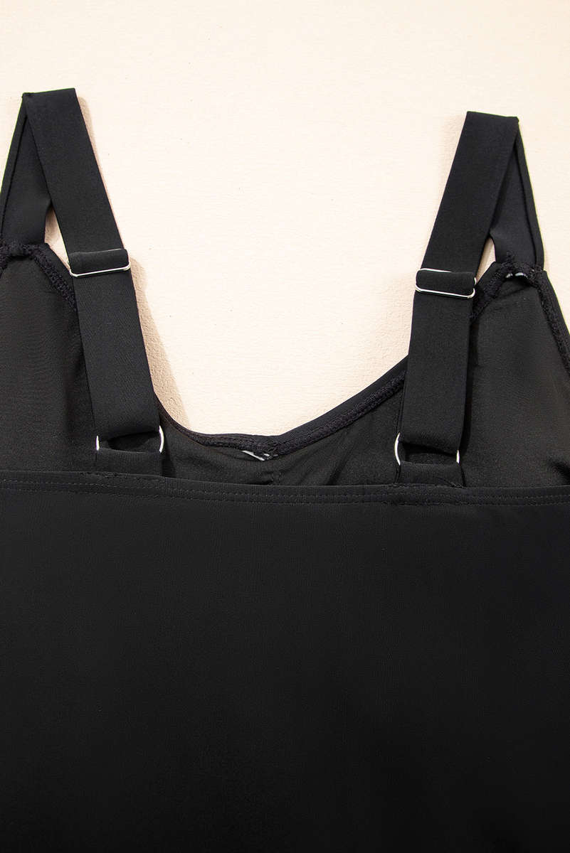Black Adjustable Straps Cutout Ruched Knot Slit One Piece Swim Dress