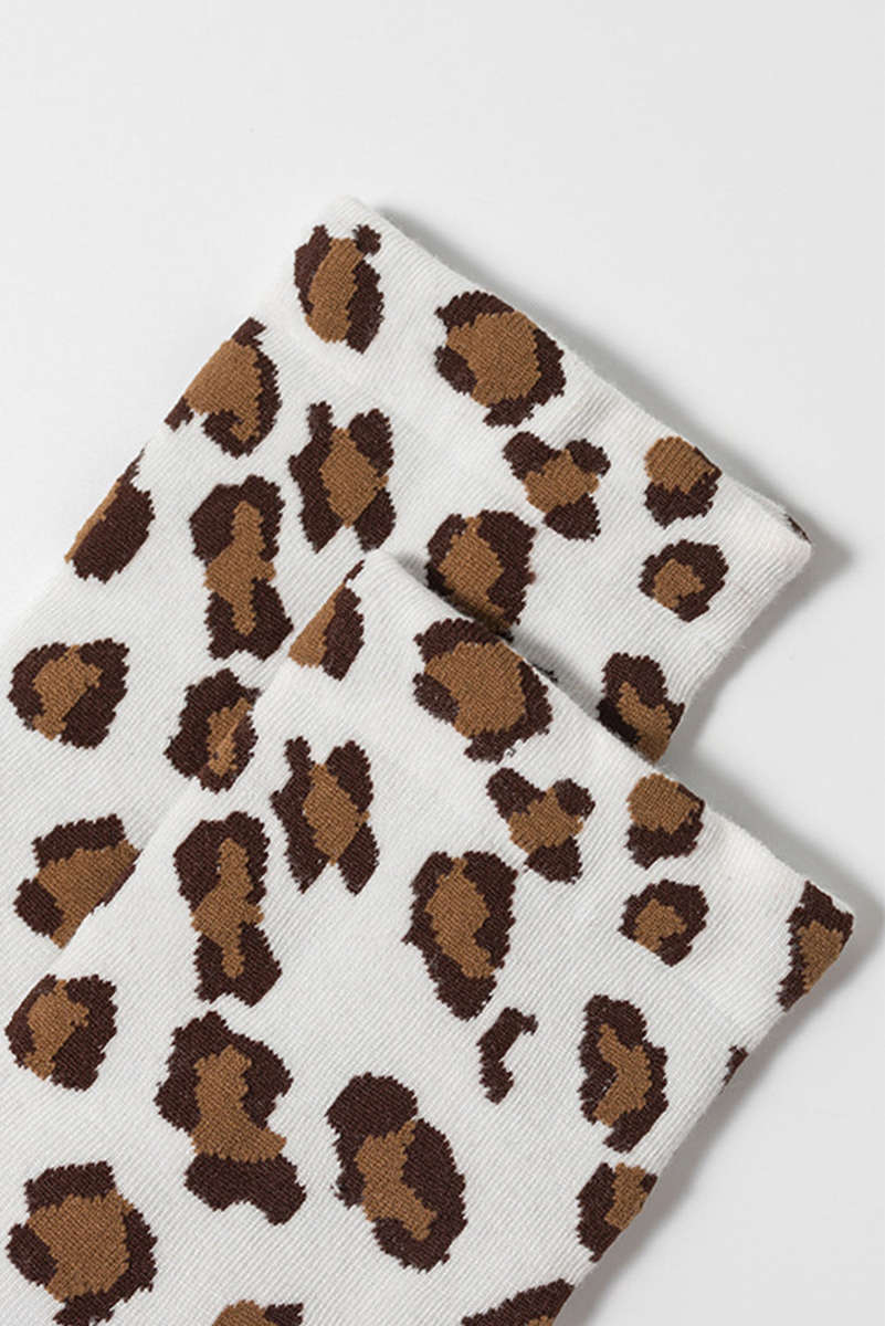 White Leopard Print Polyester Cotton Socks