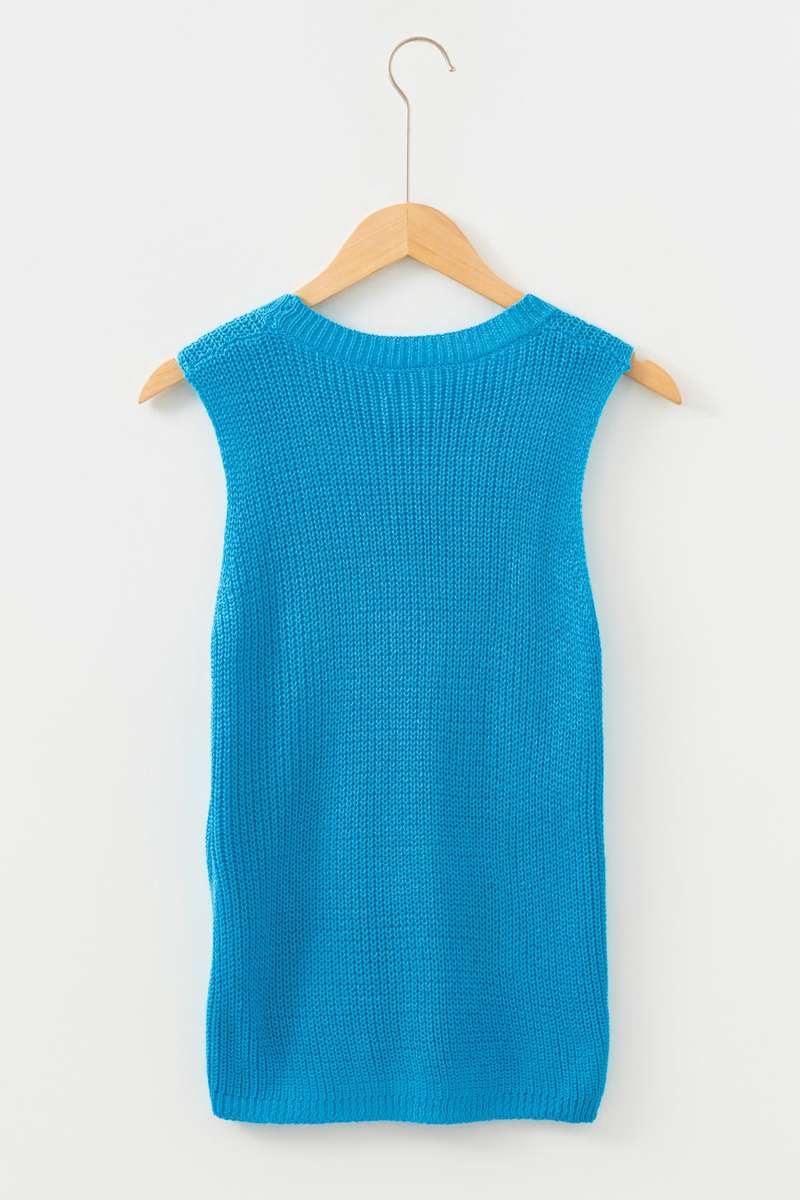 Dusk Blue Summer Script Graphic Sleeveless Sweater Vest