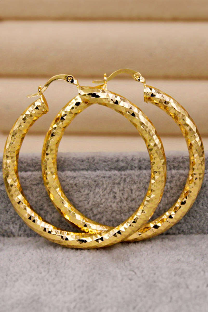 Gold Plated Diamond Cut Large Hoop Earrings