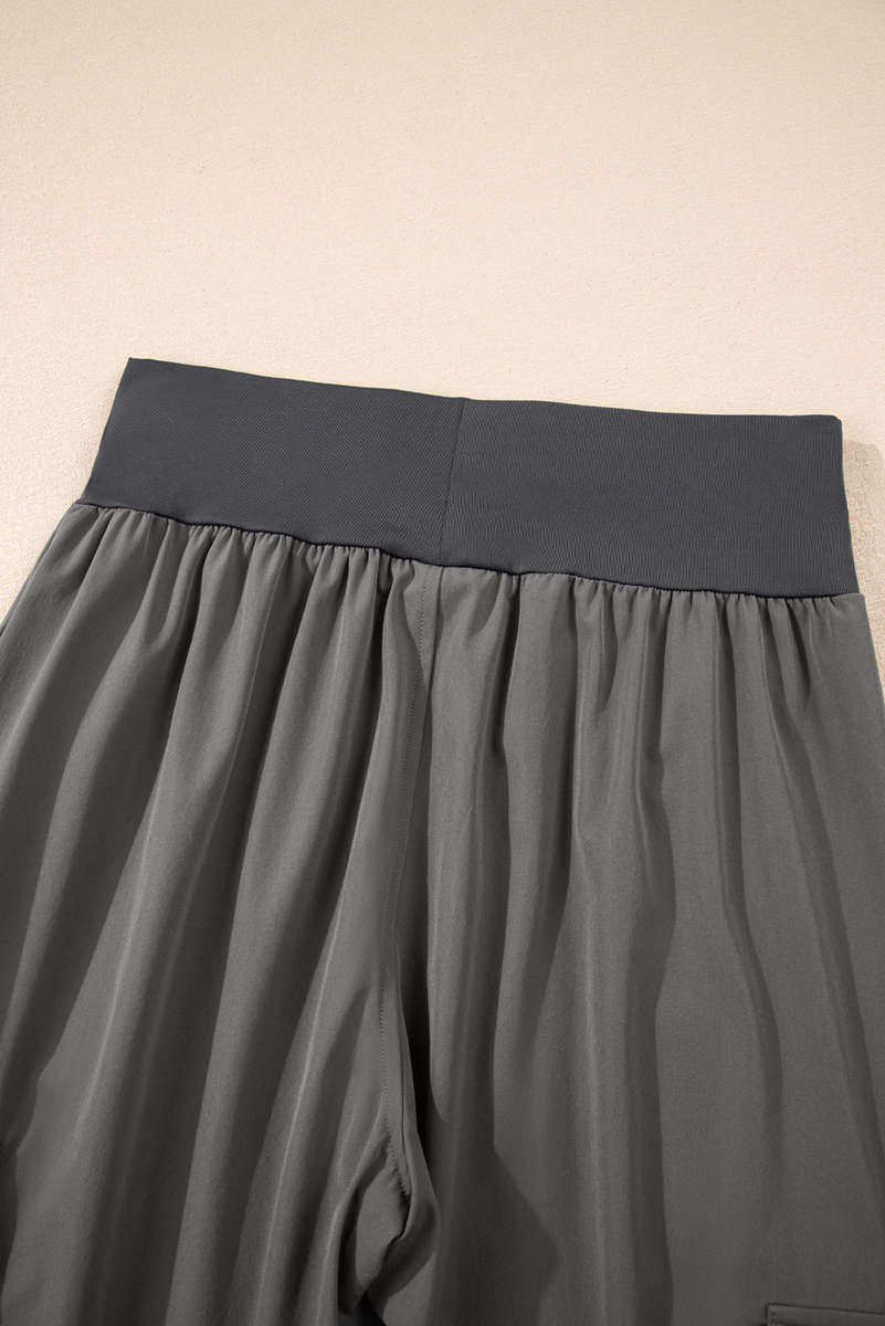 Medium Grey Elastic High Waist Pocketed Cargo Jogger Pants