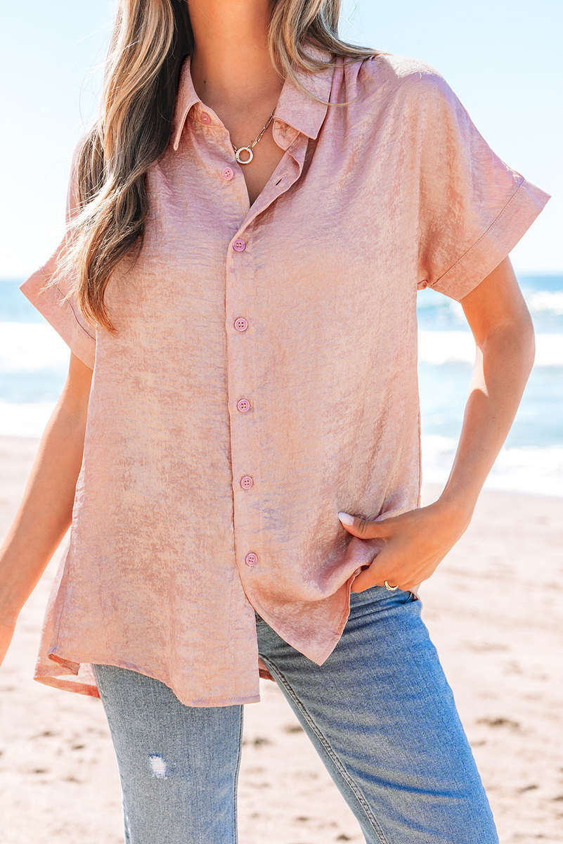 Delicacy Metallic Buttoned Loose Fit Short Sleeve Shirt