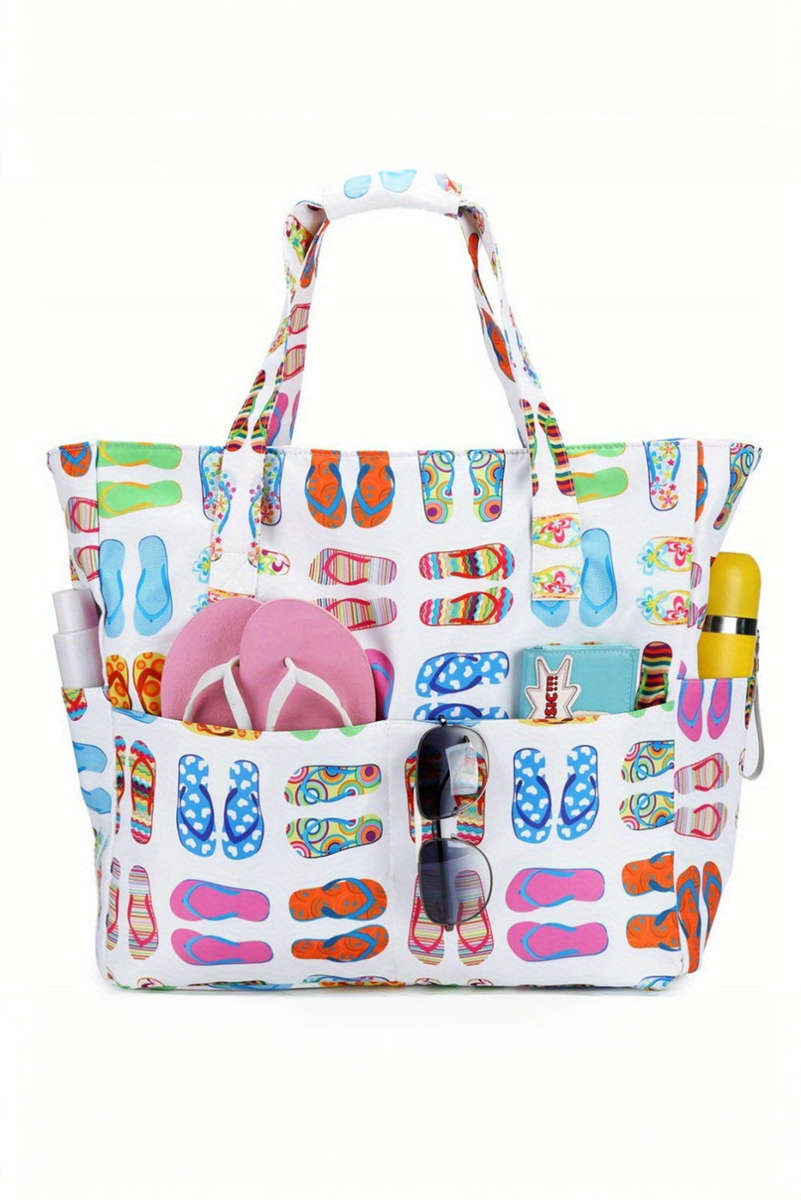 White Waterproof Slippers Pattern Beach Tote Bag