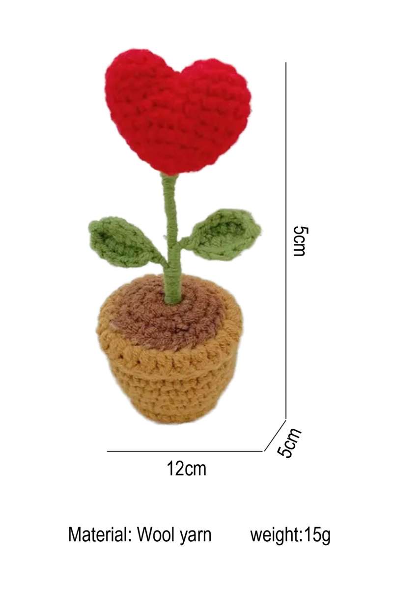 Fiery Red Sweet Heart Crochet Potted Plant Home Decoration