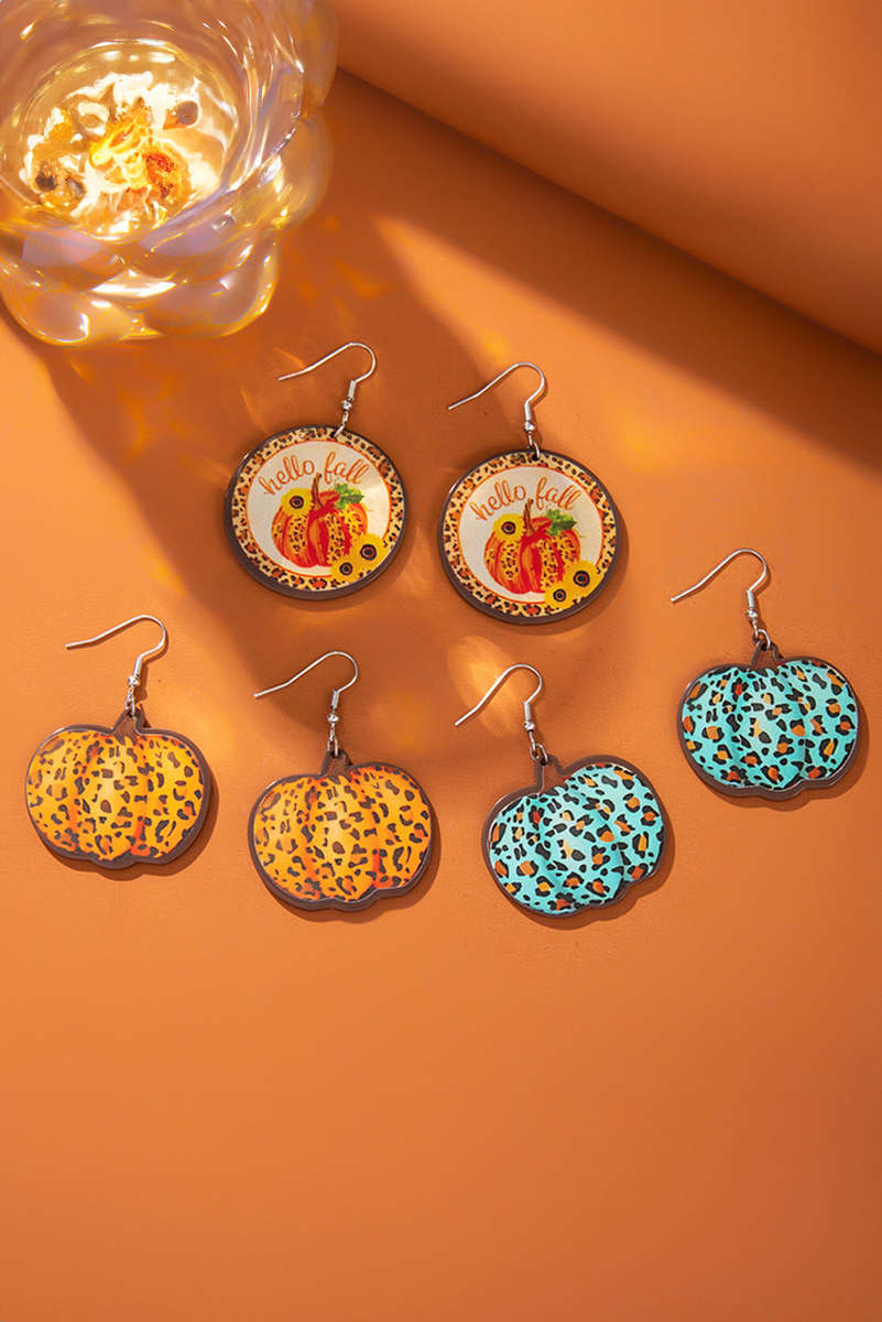 Orange Leopard Pumpkin Open Hook Earrings