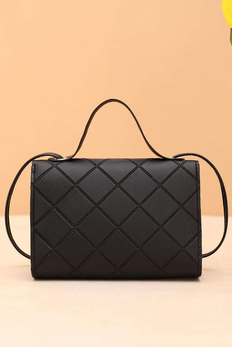 Black PU Leather Diamond Pattern Messenger Bag
