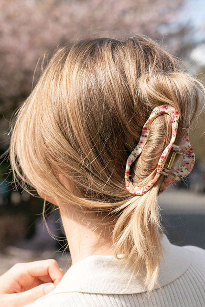 Strawberry Pink Flower Print Cut Out Cloud Shape Hair Claw Clip