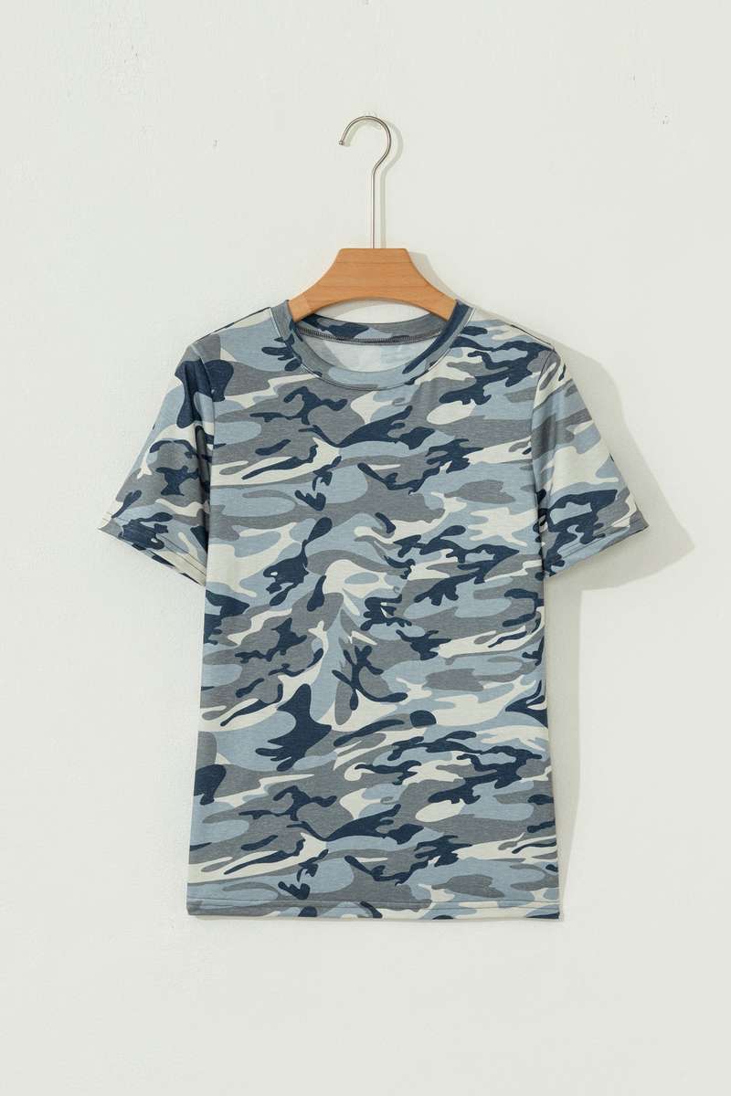 Green Camouflage Print Crew Neck T Shirt