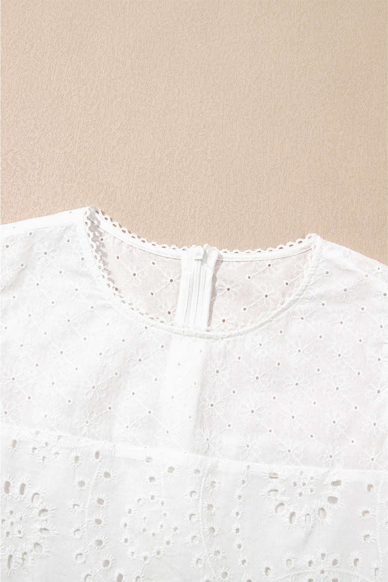 White Floral Eyelet Embroidered Sleeveless Shift Dress