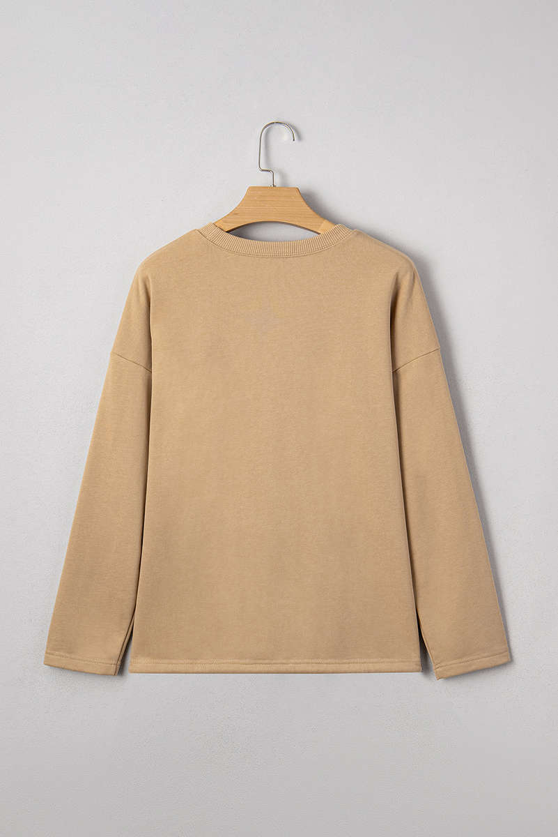Khaki 88 Number Graphic Drawstring Hemline Oversize Long Sleeve Top
