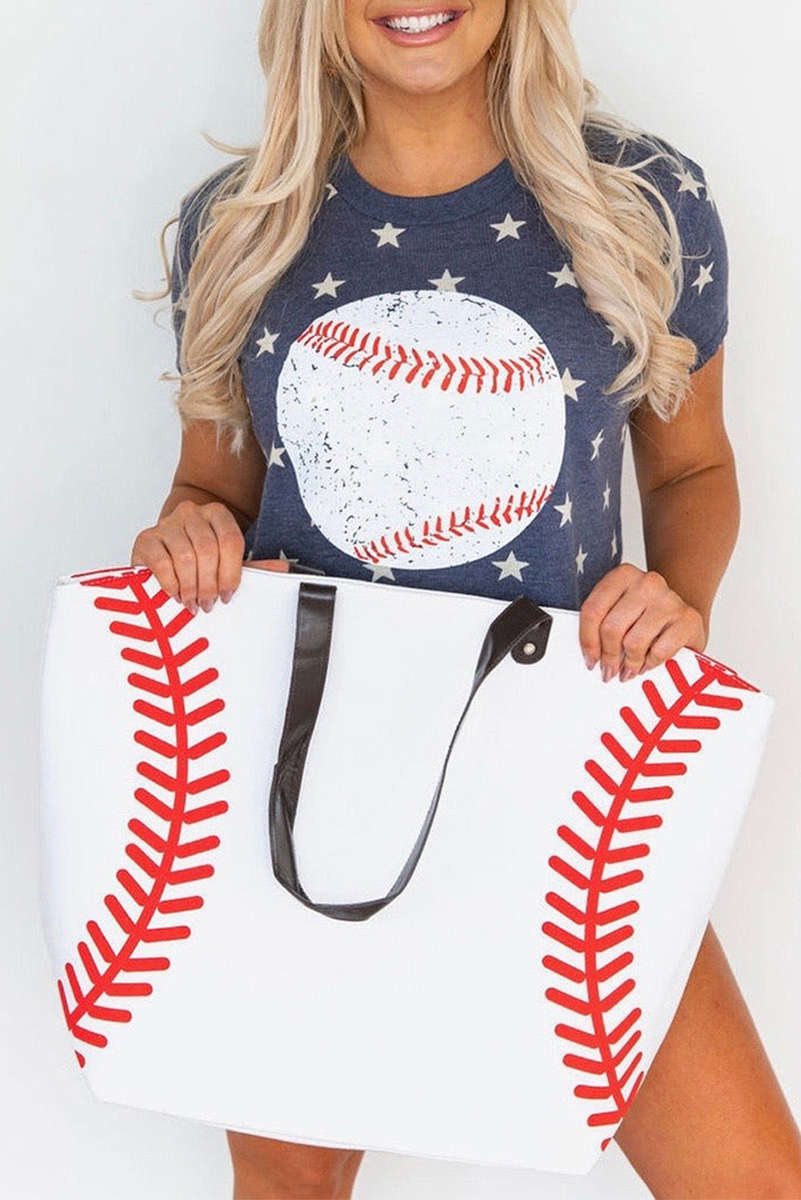 White Baseball Pattern Canvas Large Tote Bag
