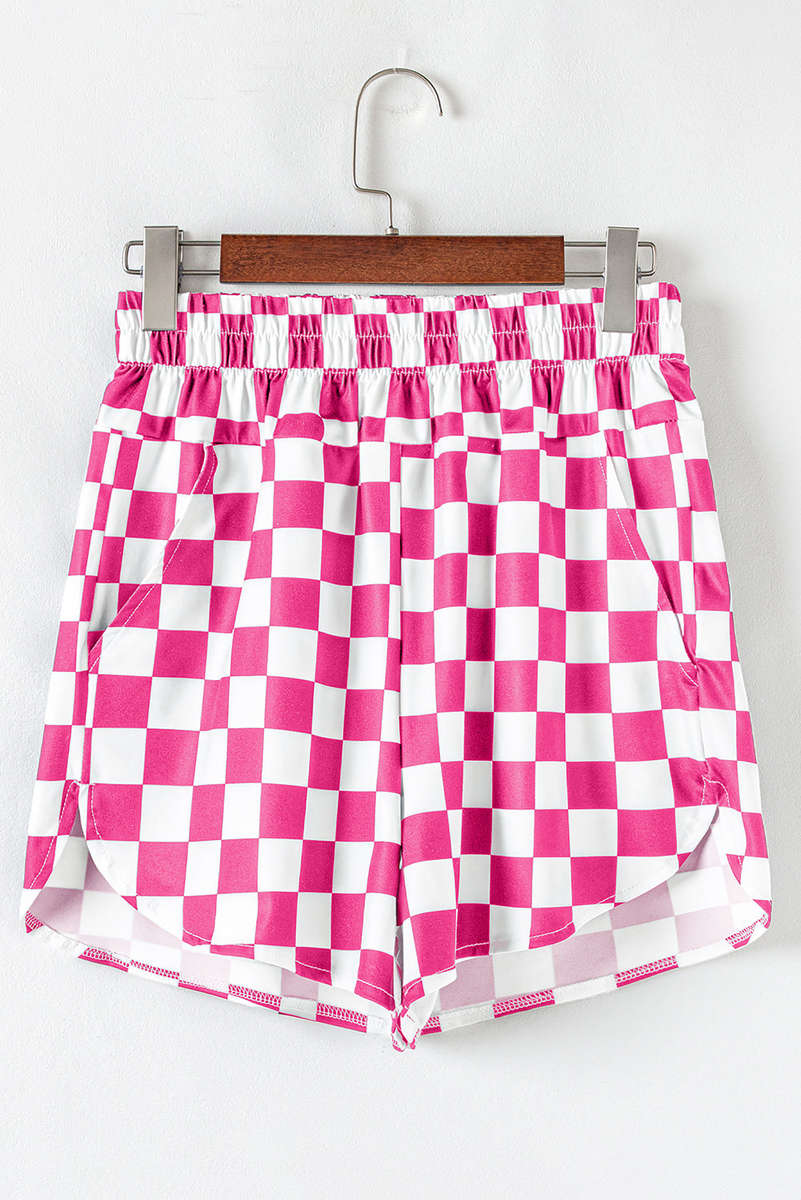 Rose Checkered Print High Waist Casual Shorts