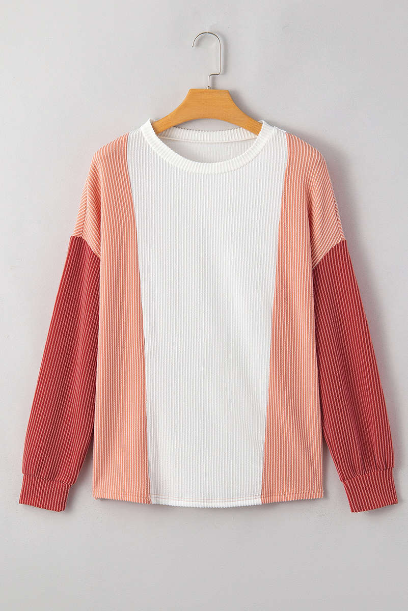 Pale Chestnut Color Block Corded Long Sleeve Top