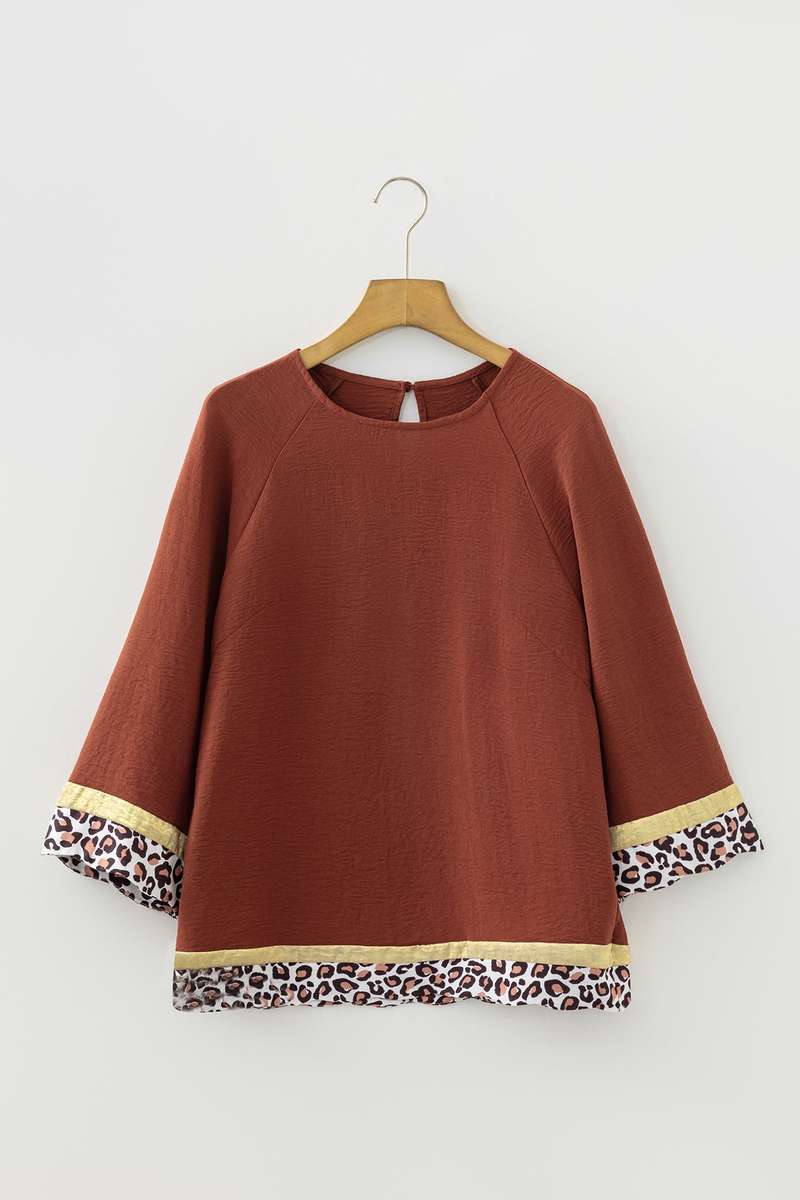 Clay Leopard Detail Loose Bracelet Sleeve Top