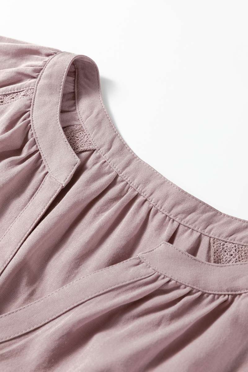 Sepia Rose Slit V Neck Ruffled Loose Blouse
