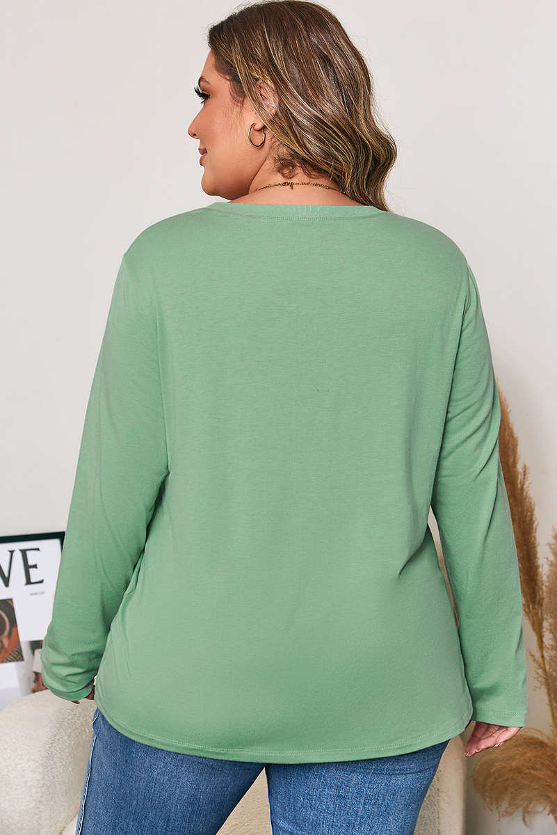 Grass Green Flower Applique Mineral Wash Plus Size Top