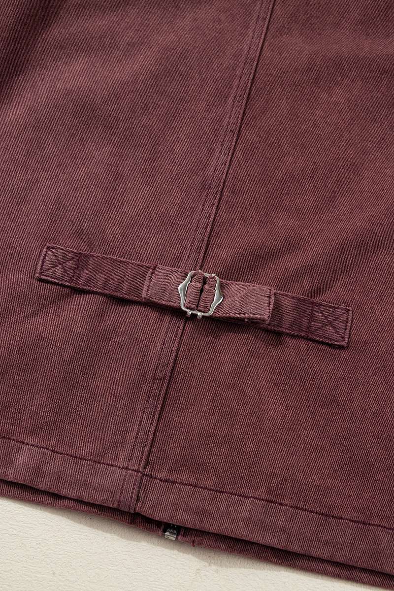 Coffee Corduroy Collar Zipped Front Denim Jacket
