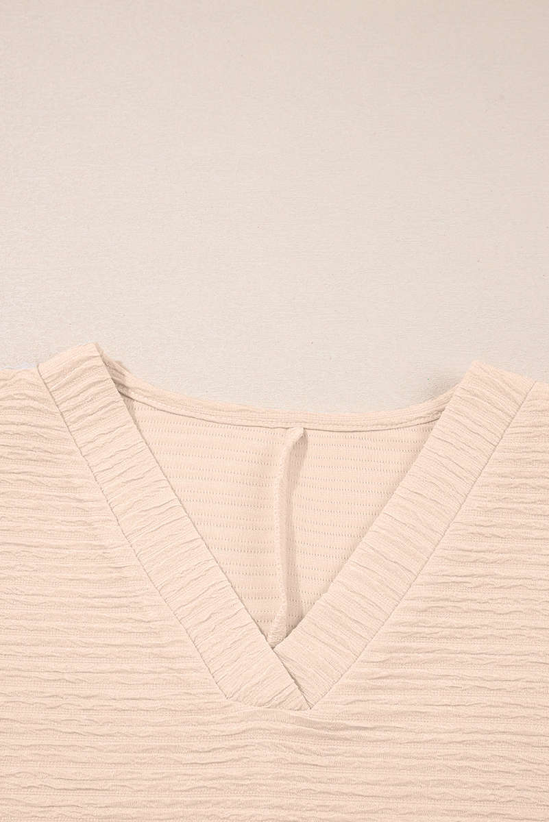 Apricot Textured V Neck T Shirt and Shorts Set