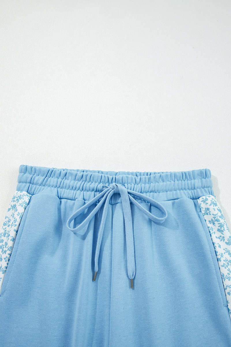 Beau Blue Floral Patchwork Drop Shoulder Pullover and Sweatpants Lounge Set