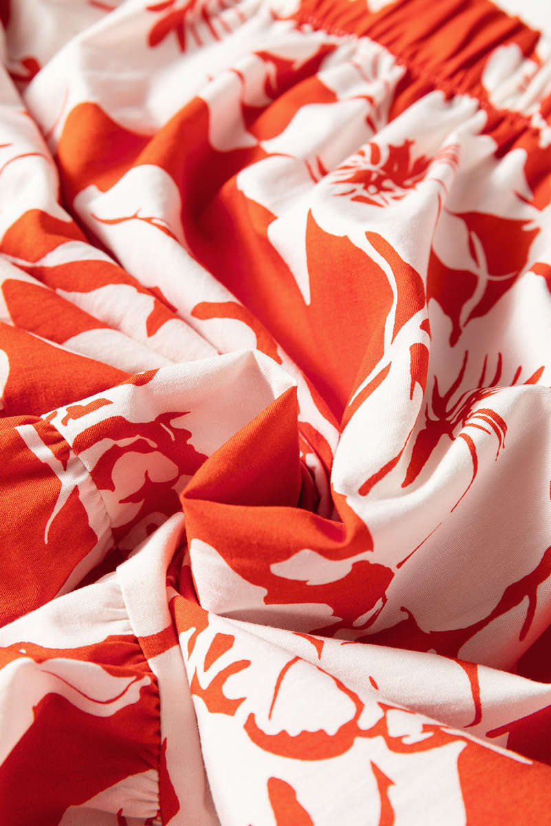 Red High Split Floral Western Cowgirl Maxi Skirt